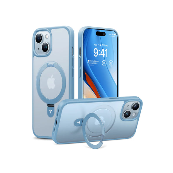 TORRAS iPhone 15 支架手機殼特殊色 霧面淺藍