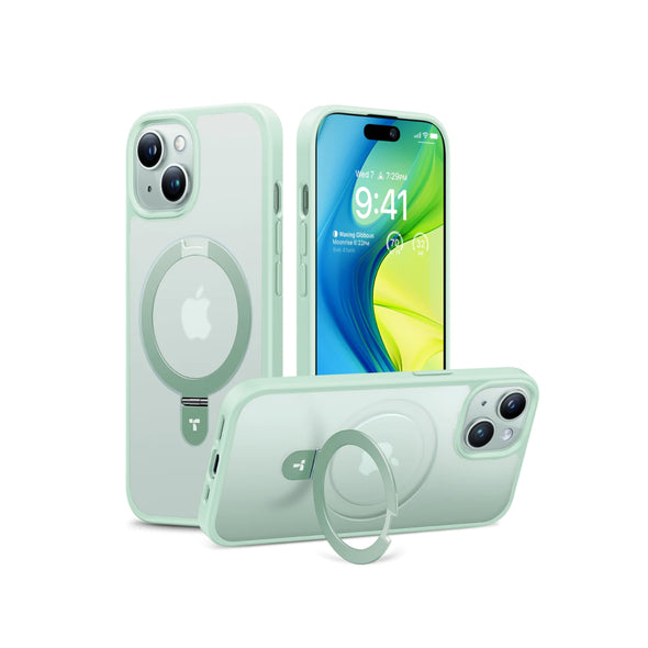 TORRAS iPhone 15 支架手機殼特殊色 霧面淺綠